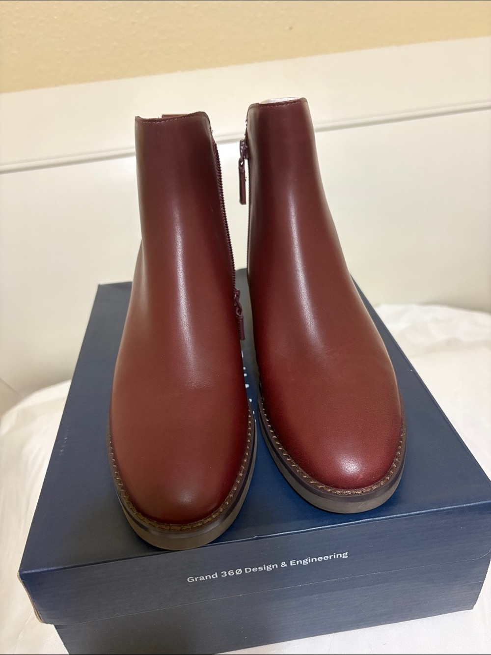 Cole Haan Women's Burgundy Side-Zip Leather Ankle Boots